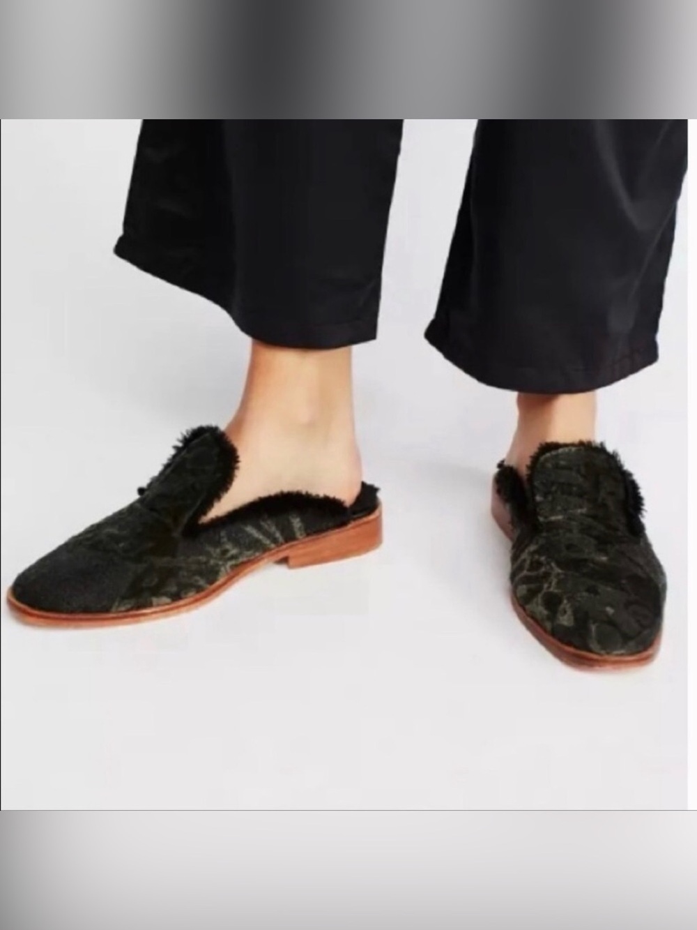 Free People Butterfly Effect Black Velvet Faux Fur Mules EU 37 US 7